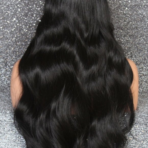 Human hair blend Wig Wvy Black Layered Heat OK - Picture 5 of 7